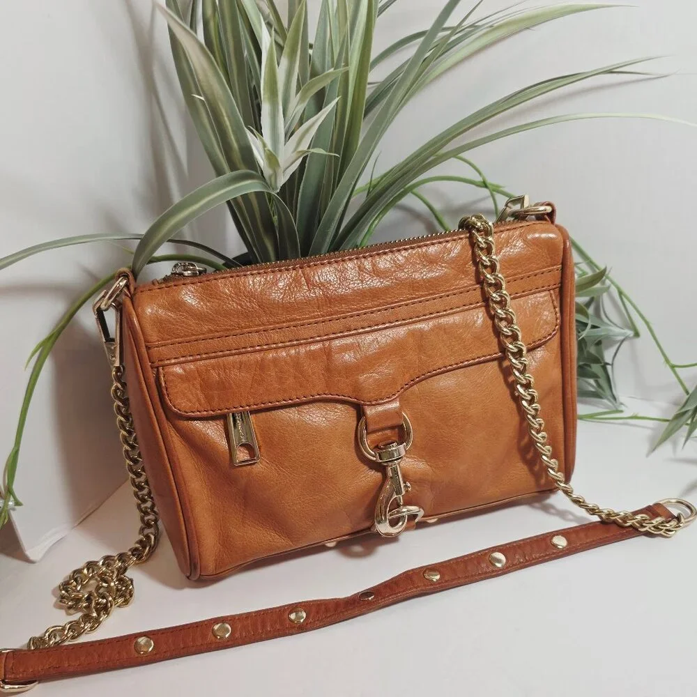 Rebecca Minkoff Leather Mini M.A.C. Crossbody Bag – Cognac Brown - Picture 1 of 14